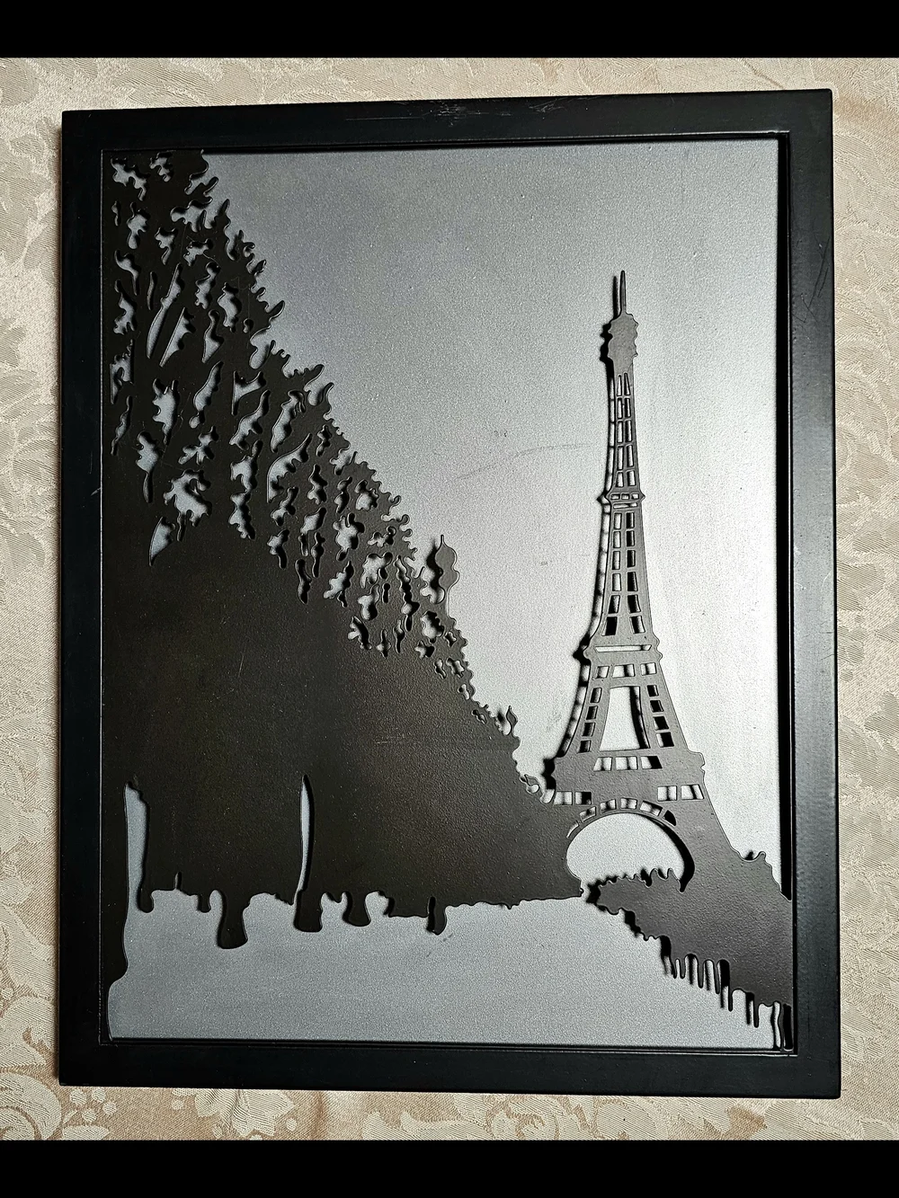 Black And Silver Eiffel Tower Metal Wall Art Layered
